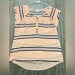 Jealous Tomato Peach and Navy Striped Blouse